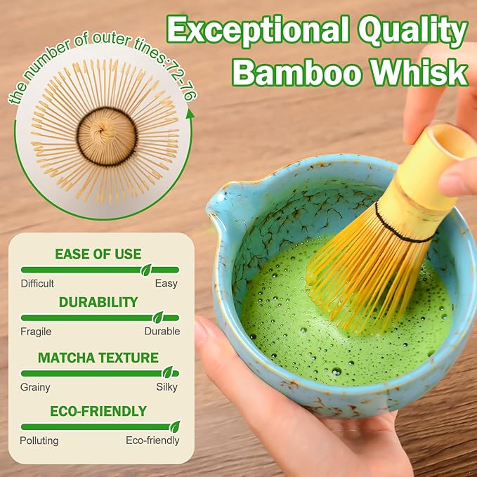Matcha Bowl and Whisk Set, BPA-Free – Multi-Layer Ice-Crackle Ceramic Chawan with Spout, Bamboo Chasen, Holder, Scoop & Sifter | Japanese Ceremonial Matcha Tea Kit for Lattes & Beginners
