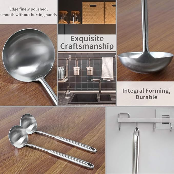 Newness 2 Pack Soup Ladle, [Rustproof, Heat Resistance, Integral Forming] Resilient 304 Stainless Steel Soup Spoon with Vacuum Ergonomic Round Handle, Cooking Spoon for Kitchen, 13.7 and 11.6 Inches - Image 7