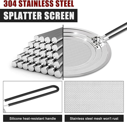Stainless Steel Splatter Screen for Frying Pan - Grease Splatter Guard with Folding Handle - Cover Oil Splash from Bacon, Oil, or Deep Fryer - Food Strainer and Universal Cookware - Image 2