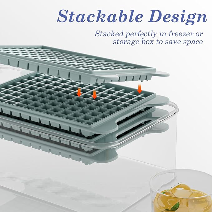 Mini Ice Cube Tray for Freezer: GGUW Nugget Ice Cube Tray with Bin - Crushed Ice Tray Making 4×108 PCS Icecube - Easy Release Iced Maker Trays - Image 4