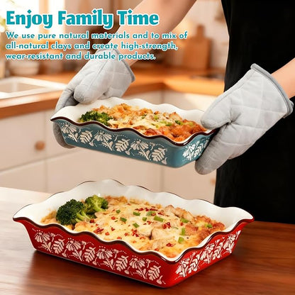 2 Pack Ceramic Baking Dishes, Large Rectangular Casserole Dish Lasagna Pan for Oven, Nonstick Deep Serving Dishes Roaster Bakeware Sets for Cooking, Home, Kitchen - Image 5