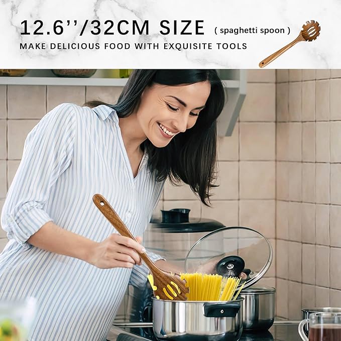Wooden Spoons for Cooking, Nonstick Cooking Utensil Set with 8 Piece Acacia Wooden Spatulas and Spoons for Cooking, Terrific for Everyday Kitchen Tasks - Image 3