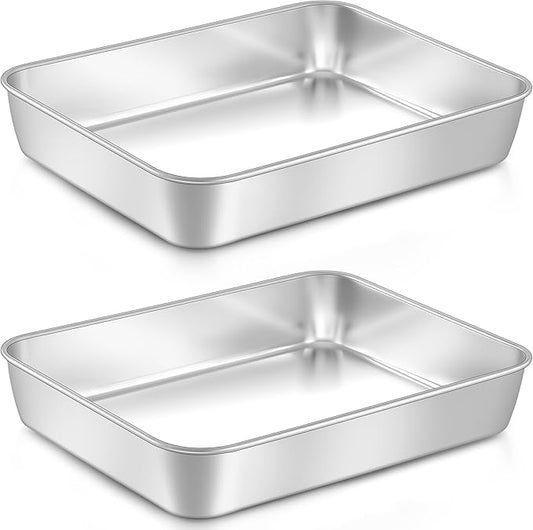 LIANYU Baking Pan Set of 2, 12⅓ x 9¾ x 2 Inch Cake Lasagna Brownies Casseroles Pan, Rectangle Stainless Steel Bakeware Set for Baking Roasting, Toaster Oven & Dishwasher Safe, 2 Pans