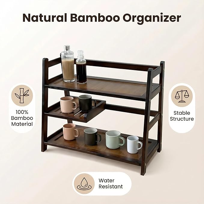 3 Tier Bamboo Matcha Station, coffee station organizer Shelf with Drawer for Kitchen Countertop, Tea Bar - Matcha Powder, Tools & Cup Organizer for Matcha Lovers, Home Baristas. - Image 3