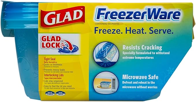 Glad GladWare FreezerWare Food Storage Containers with Lids, Large Rectangle BPA Free Plastic for Freezing Soups Meals and Batch Cooking, Crack Resistant, Microwave Dishwasher Safe, 64 Oz, 2 Ct - 6 Pk - Image 6
