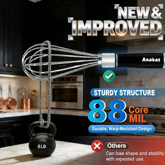 3 Packs Stainless Steel Whisk Set - Balloon Whisk, Anaeat Thick Stainless Steel Wire ＆ Strong Handles, Egg Beater for Cooking, Blending, Whisking, Beating and Stirring (9"+11"+12") - Image 5