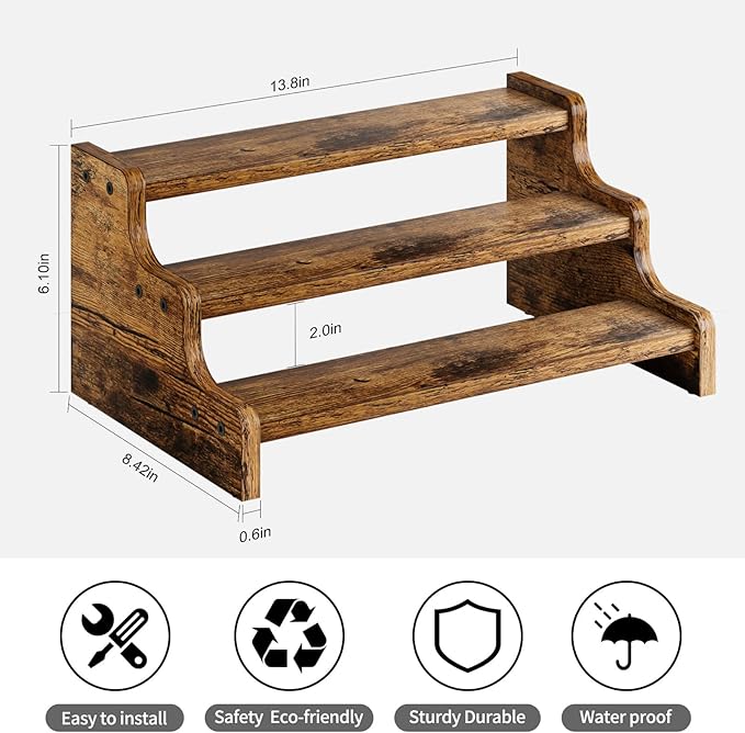 KLM 3-Tier Spice Rack, 13.8 Inch Wood Step Shelf Countertop Spice Storage Holder, Kitchen Pantry Cabinet Organizer Cupboard for Spice Bottles, Jars, Seasonings, Baking Supplies,Bathroom Organizer - Image 9