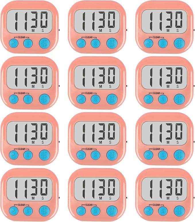12 Pack Digital Kitchen Timers for Cooking Magnetic Timer for Cooking Loud Alarm Pink by AOUCE