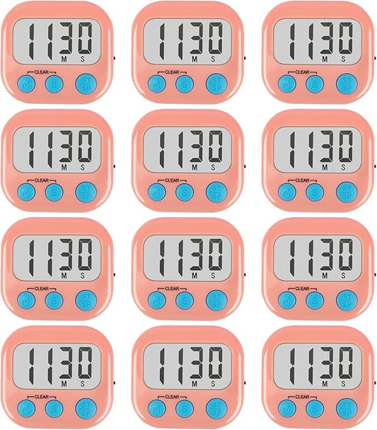 12 Pack Digital Kitchen Timers for Cooking Magnetic Timer for Cooking Loud Alarm Pink by AOUCE