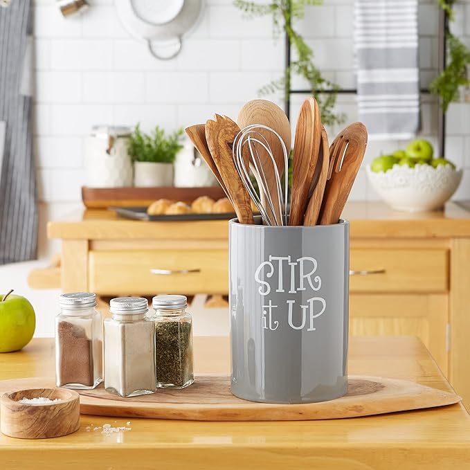DII Kitchen Accessories Retro Collection Ceramics, Utensil Holder, Gray - Image 5