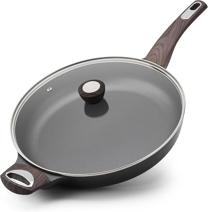 SENSARTE Ceramic Nonstick Frying Pan Skillet with Lid, 12.5 Inch Non Stick Pan Omelette Pans, Healthy Kitchen Cooking Chef's Pan, Free of Intentionally Added PFOA/PFOS, Induction Compatible, Black by SENSARTE