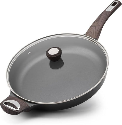 SENSARTE Ceramic Nonstick Frying Pan Skillet with Lid, 12.5 Inch Non Stick Pan Omelette Pans, Healthy Kitchen Cooking Chef's Pan, Free of Intentionally Added PFOA/PFOS, Induction Compatible, Black by SENSARTE
