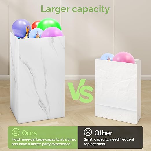 Magicheap 4 Pack Extra Large Disposable Trash Cans, Reusable Portable Garbage Can, 13 Gallon (21.6" H x 13.5" W x 10" D), Extra Thick Recycled Cardboard Portable Garbage Can and Recycling Bins,Marble