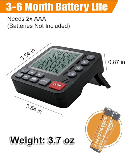 TPNEG Digital Kitchen Timer - 4-Channel Cooking Timer with Alarm, Magnetic Back, Loud & Silent Modes, Count Up/Down, Ideal for ovens, Seniors, Kids and classrooms, Replaceable AAA Battery - Image 4