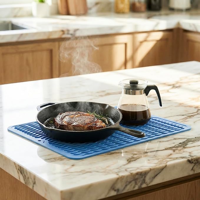 MicoYang Silicone Dish Drying Mat for Multiple Usage,Easy clean,Eco-friendly,Heat-resistant Silicone Mat for Kitchen Counter or Sink,Refrigerator or drawer liner Lichen BlueL L 16 inches x 12 inches - Image 8