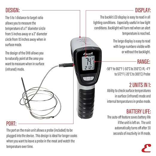 Escali Infrared Surface and Probe Digital Thermometer 40-inches Plug-in Probe, Two-in-One Adjustable Temperature Alert - Image 2