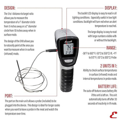 Escali Infrared Surface and Probe Digital Thermometer 40-inches Plug-in Probe, Two-in-One Adjustable Temperature Alert - Image 2