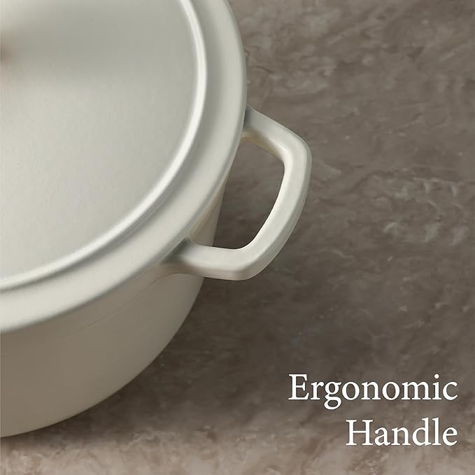 CAROTE 5QT Enameled Cast Iron Dutch Oven Pot with Lid, Cream White - Image 6