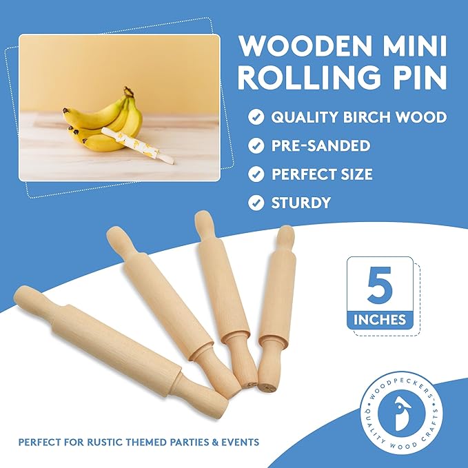 Wooden Mini Rolling Pin, 5 Inches Long, Pack of 100, Great for in The Kitchen, Play-doh, Crafting and Imaginative Play, by Woodpeckers - Image 3