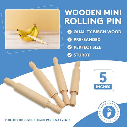 Wooden Mini Rolling Pin, 5 Inches Long, Pack of 50, Great for in The Kitchen and Crafting by Woodpeckers - Image 3
