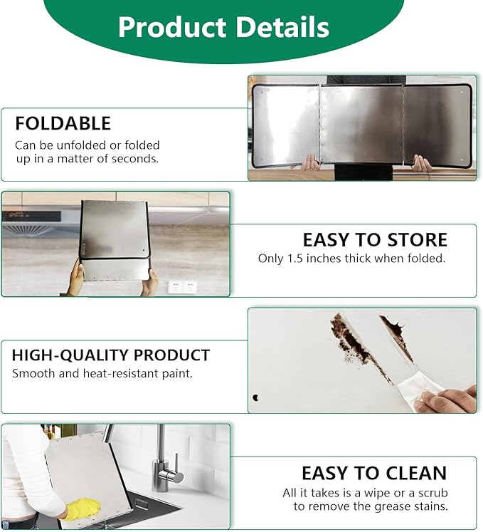 Large 3 Sided Splatter Guard for Frying Stove Top,Oil Splash Guard Cooking for Stove,Non Stick Foldable Splatter Screen for Stove Top (Silver) - Image 3