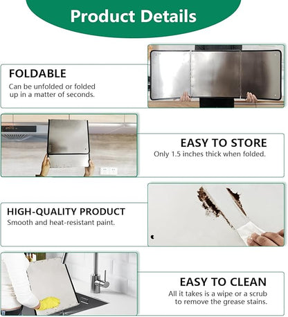 Large 3 Sided Splatter Guard for Frying Stove Top,Oil Splash Guard Cooking for Stove,Non Stick Foldable Splatter Screen for Stove Top (Silver) - Image 3