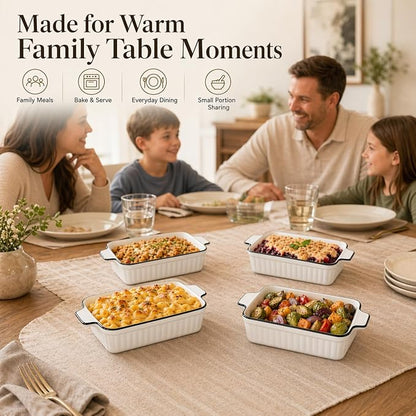 12 Oz Casserole Dish, Ceramic Baking Dishes Sets of 4, Small Casserole Dish with Handle, Porcelain Bakeware Sets, 5" Rectangular Baking Serving Dish for Casserole, Cakes, Dishwasher Oven Safe - Image 6