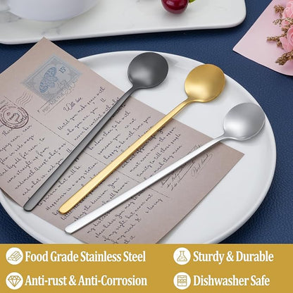 12 Pcs Coffee Spoons Set, 6.7" Gold Tea Spoons Long Handle, Gold Small Teaspoons, Stainless Steel Espresso Spoon, Long Spoon for Stirring, Coffee Bar Accessories (Pack of 2) - Image 3