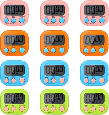 Mwellewm Digital Timers for Classroom Kitchen Timers for Cooking Small Magnetic Stopwatch Mini Countdown Loud Alarm Stop for Study Work Baking Sports Games Office(Pink, Blue, Green, Orange, 12Pcs) by Mwellewm
