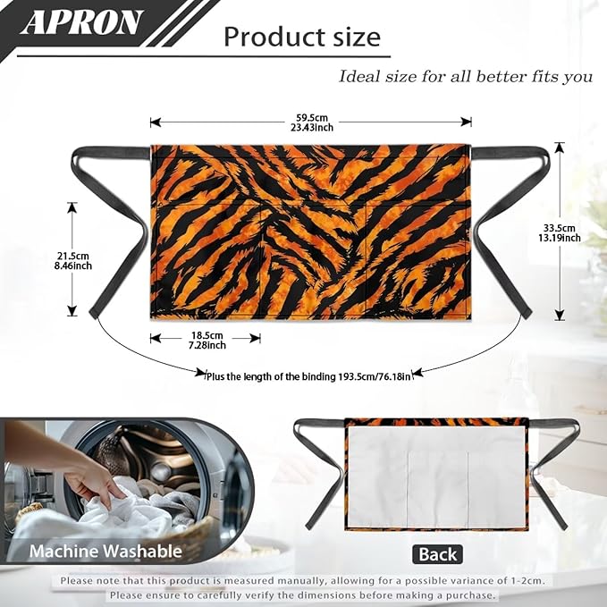 Server Apron with 3 Pockets, Waterproof Oil Waitress Waiter Half Apron for Restaurant Hotel Kitchen Cafe