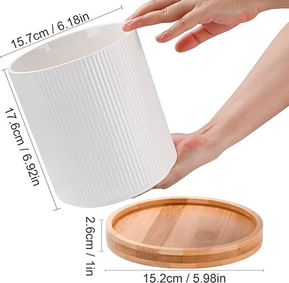 QUELIEN Utensil Holder, 360° Rotating Ceramic Kitchen Utensil Holder for Countertop, 7.7" Utensil Crock for Kitchen Counter with Rotatable Wooden Base,Ideal Housewarming Gift & Mothers Day Gift