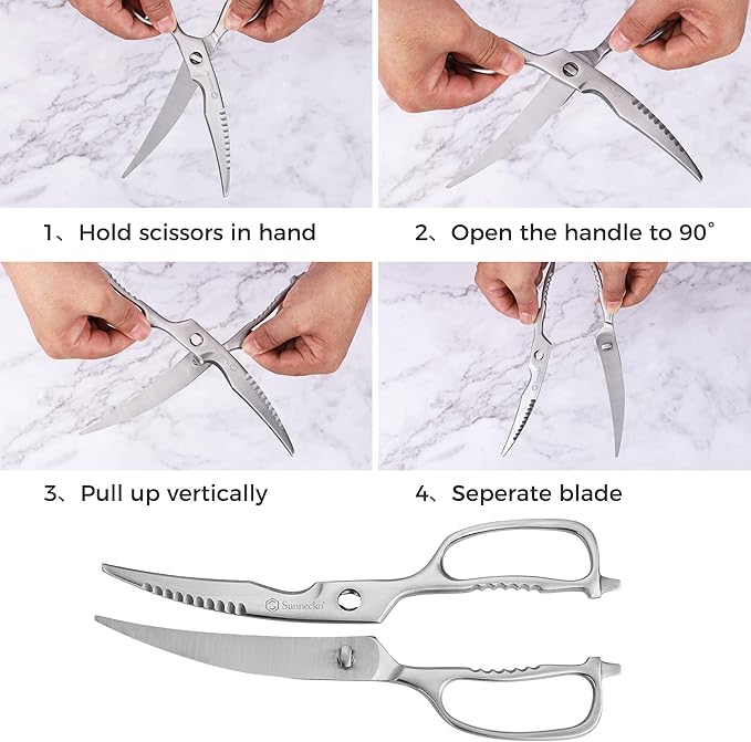 Sunnecko Heavy Duty Kitchen Scissors - Stainless Steel Kitchen Shears, Ultra Sharp Micro Serrated Poultry Shears, Cooking Scissors for Meat, 9 Inch Curved Blades - Image 6