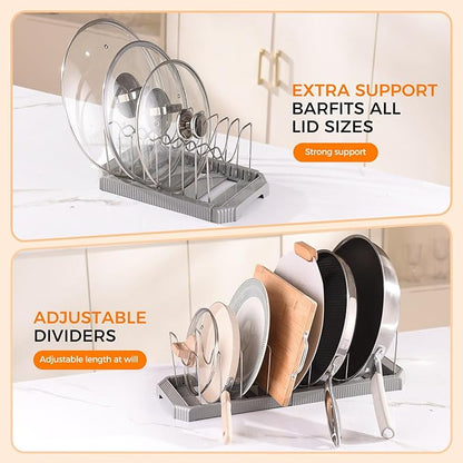 Adjustable Pot Lid Organizer Rack, 9 Compartments Cabinet Storage Holder for Pots, Pans, Lids, Cutting Boards, Bakeware - Image 4