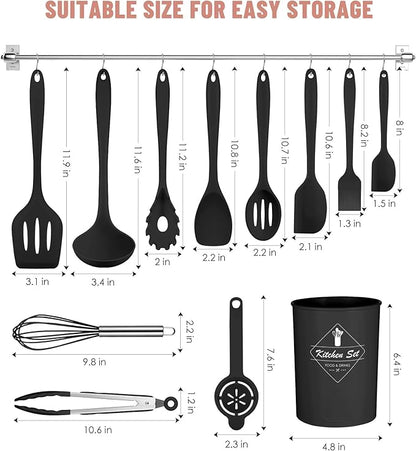 Pranski Kitchen Utensils Set-12 Pieces Silicone Cooking Utensils Set Dishwasher Safe 392°F Heat Resistant Spatula Set Nonstick Cookware - Image 2