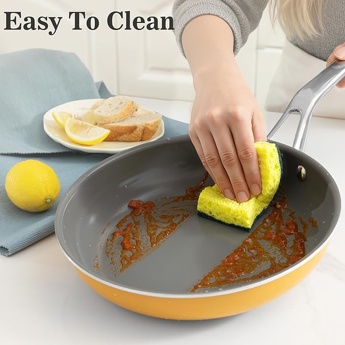 10-Piece Nonstick Ceramic Cookware Set, Non-Toxic Ceramic Coated Aluminum Pots and Pans with Lids, PFAS & PFOA &PTFE Free, Induction Compatible, Healthy Essential Kitchen Set -（Yellow)