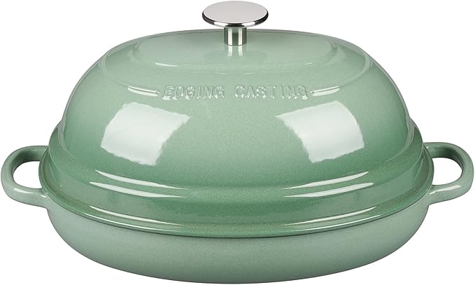 EDGING CASTING Enameled Oval Cast Iron Dutch Oven Pot with Lid, Bread Dutch Oven for Sourdough Bread Baking, Dutch Oven Bread, Bread Oven, 6QT, Sage Green - Image 5