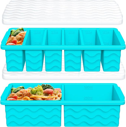 2-Pack Silicone Freezer Trays with Lid, 2 Large 2-Cup(500ml) & 6 Small 1/2-Cup(125ml) Soup Freezer Container Molds, Ice Cube Tray For Meal Prep & Freezing Soup, Stews, Sauces, Oven & Dishwasher-Safe by Doasuwish