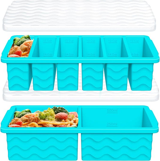 2-Pack Silicone Freezer Trays with Lid, 2 Large 2-Cup(500ml) & 6 Small 1/2-Cup(125ml) Soup Freezer Container Molds, Ice Cube Tray For Meal Prep & Freezing Soup, Stews, Sauces, Oven & Dishwasher-Safe by Doasuwish