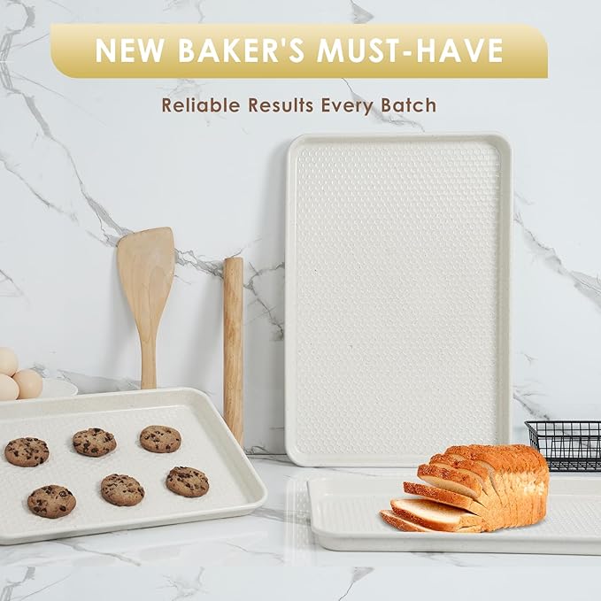 Baking Sheet Pan Set of 3, Nonstick Carbon Steel Cookie Sheets with Texture, Commercial Half/Quarter/Jelly Roll Pans Replacement Toaster Oven Tray, Heavy Duty & Easy Clean, White - Image 7