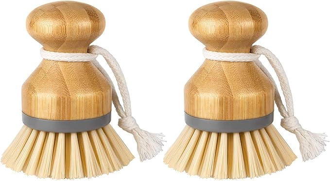 MR.SIGA Bamboo Palm Brush, Scrub Brush for Dishes Pots Pans Kitchen Sink Cleaning, Pack of 2 by MRSIGA
