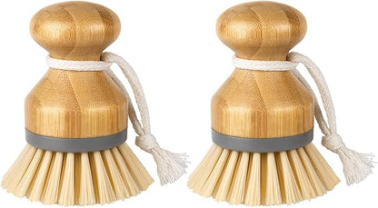 MR.SIGA Bamboo Palm Brush, Scrub Brush for Dishes Pots Pans Kitchen Sink Cleaning, Pack of 2 by MRSIGA