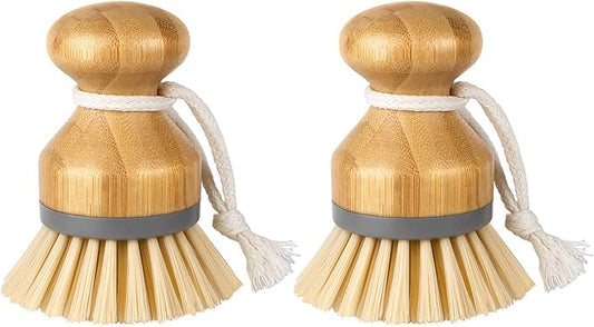 MR.SIGA Bamboo Palm Brush, Scrub Brush for Dishes Pots Pans Kitchen Sink Cleaning, Pack of 2 by MRSIGA