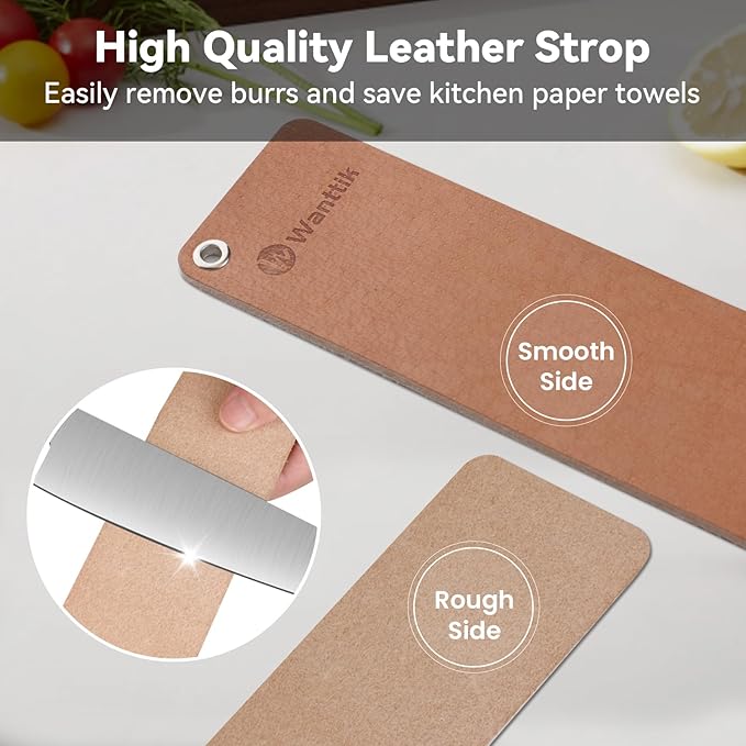 Knife Sharpening Stone,tri stone knife sharpener,3 Sides Grit 400/1000/5000,Whetstone Knife Sharpener with Non-Slip Base, Angle Guide & Leather Strop, for Kitchen Knives and Pocket Knives - Image 7
