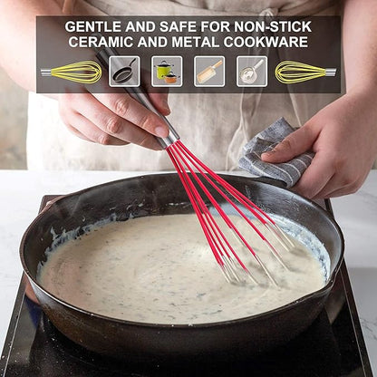 HOTEC 4 Pieces Silicone Whisks Set, Wire Balloon Whisks for cooking Egg Beater, Non-slip Handle Whisk for Non-stick Cookware Perfect for Cooking, Stirring, Beating and Blending (Multicolor) - Image 2