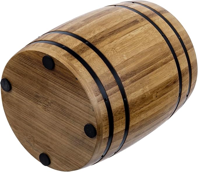 MyGift Wine Barrel Design Kitchen Utensil Crock, Light Brown Solid Bamboo Wood Cooking Tool Holder - Image 7