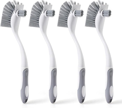 4-Pack Heavy-Duty Dish Scrub Brushes with Stiff Non-Scratch Bristles & Long Handle - Multi-Purpose Kitchen Cleaning Brushes for Pots, Pans, Bottles, Deep Cleaning by CLEANHOME