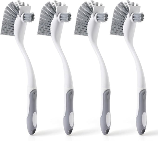 4-Pack Heavy-Duty Dish Scrub Brushes with Stiff Non-Scratch Bristles & Long Handle - Multi-Purpose Kitchen Cleaning Brushes for Pots, Pans, Bottles, Deep Cleaning by CLEANHOME