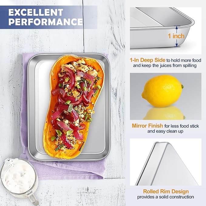 9 Inch Baking Sheet Pan with Rack Set, Joyfair Stainless Steel Toaster Oven Pans Tray & Cooling Racks for Cookie/Jelly Roll/Bacon/Meat, Commercial Metal & Rust-free, Dishwasher Safe - Image 3