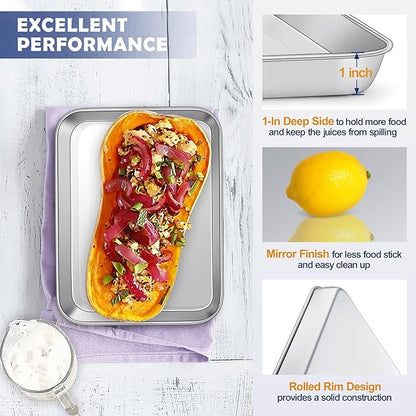 9 Inch Baking Sheet Pan with Rack Set, Joyfair Stainless Steel Toaster Oven Pans Tray & Cooling Racks for Cookie/Jelly Roll/Bacon/Meat, Commercial Metal & Rust-free, Dishwasher Safe - Image 3