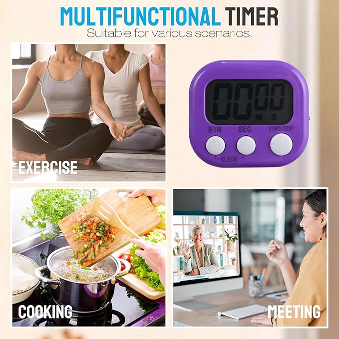 Weewooday 24 Pcs Digital Kitchen Timer Magnetic Timer Bulk On/Off Switch Minute Second Count up Countdown Loud Alarm for Exercise Cook Baking (Novel Color) - Image 5